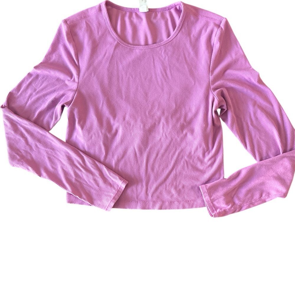 Yogalicious Heavenly Rib Kathleen Crop Top Pink Ribbed Long Sleeve Size M